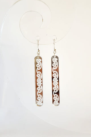 Silver Kowhaiwhai Straight Drop Earrings - Fairy springs pharmacy