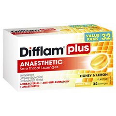 DIFFLAM Lozenges Plus Anaesthetic Honey Lemon - 32 LOZENGES VALUE PACK