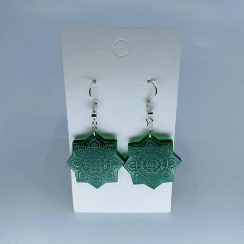 Green Mandela Star Drop Earrings