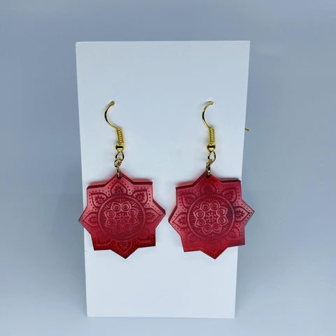 Red Mandela Star Drop Earrings