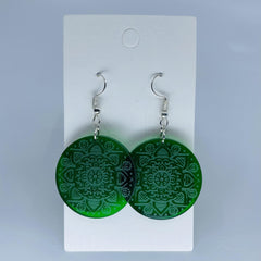 Green Mandela Round Drop Earrings