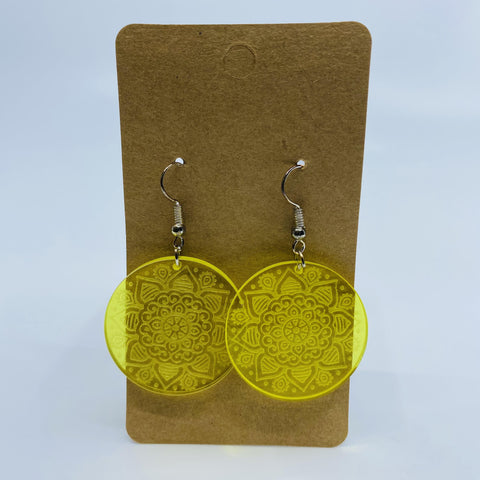 Yellow Mandela Round Drop Earrings (Design 1)