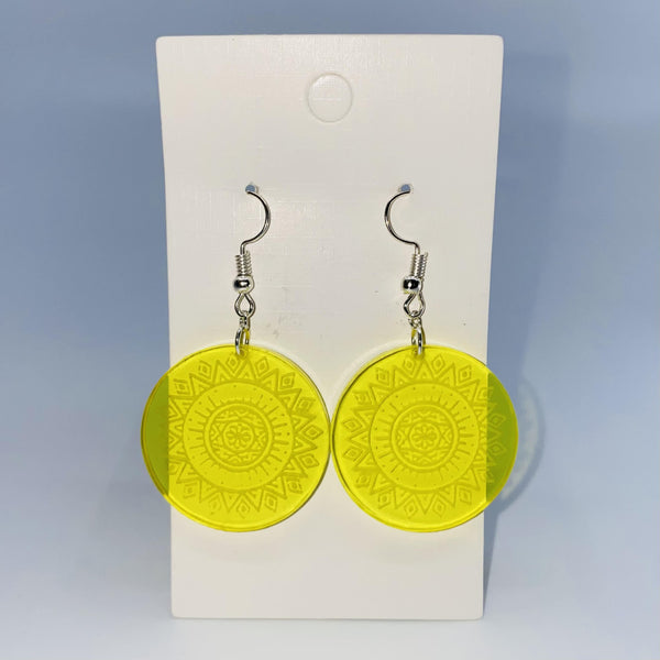 Yellow Mandela Round Drop Earrings (Design 2)