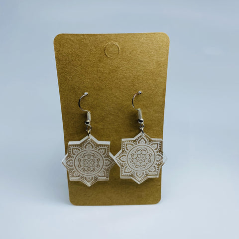 White Mandela Star Drop Earrings