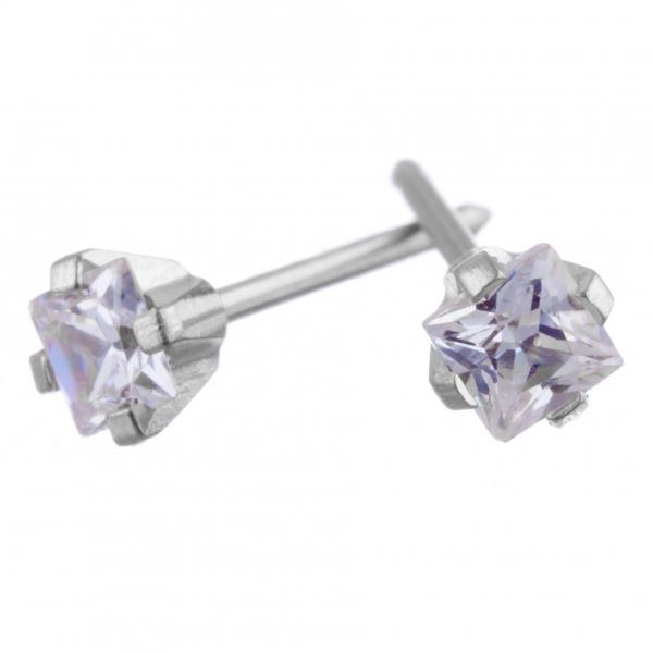 Square Cut 3x3mm Cubic Zironia Silver Earrings - Fairy springs pharmacy